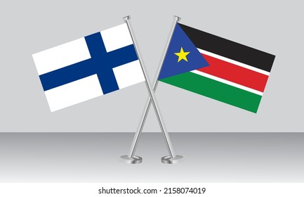Crossed flags of Finland and South Sudan. Official colors. Correct proportion. Banner design