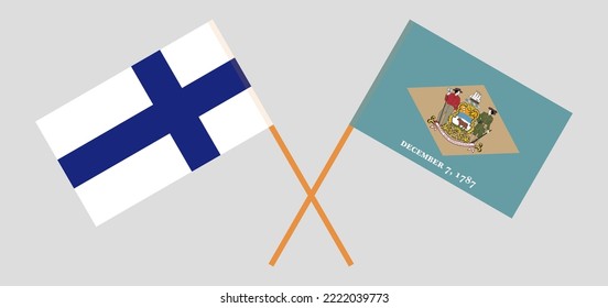 Crossed flags of Finland and The State of Delaware. Official colors. Correct proportion. Vector illustration
