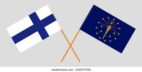 Crossed flags of Finland and the State of Indiana. Official colors. Correct proportion. Vector illustration
