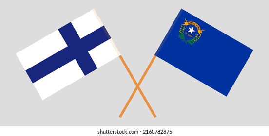 Crossed flags of Finland and The State of Nevada. Official colors. Correct proportion. Vector illustration
