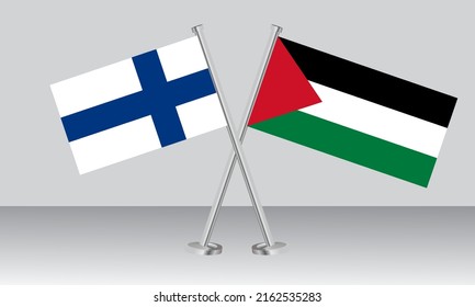 Crossed Flags Of Finland And State Of Palestine. Official Colors. Correct Proportion. Banner Design