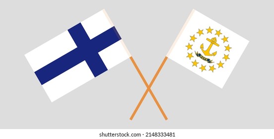 Crossed flags of Finland and the State of Rhode Island. Official colors. Correct proportion. Vector illustration
