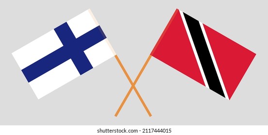 Crossed flags of Finland and Trinidad and Tobago. Official colors. Correct proportion. Vector illustration
