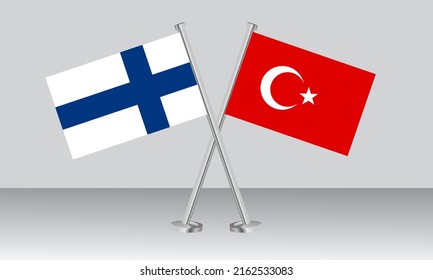 Crossed flags of Finland and Turkey. Official colors. Correct proportion. Banner design