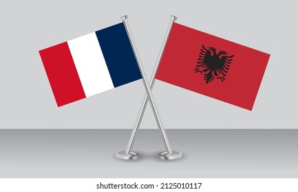 Crossed flags of France and Albania. Official colors. Correct proportion. Banner design