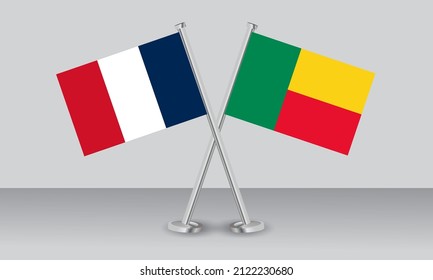 Crossed flags of France and Benin. Official colors. Correct proportion. Banner design