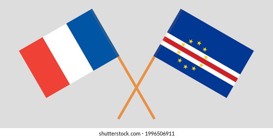 Crossed flags of France and Cape Verde. Official colors. Correct proportion