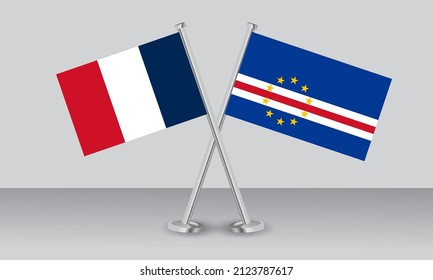 Crossed flags of France and CAPE VERDE. Official colors. Correct proportion. Banner design