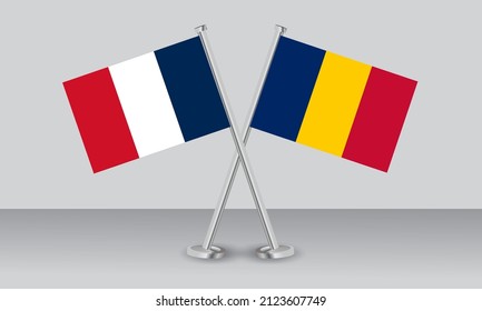 Crossed flags of France and Chad. Official colors. Correct proportion. Banner design