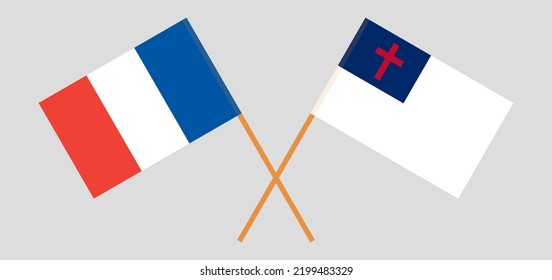 Banderas cruzadas de Francia y cristiandad. Colores oficiales. Proporción correcta. Ilustración del vector