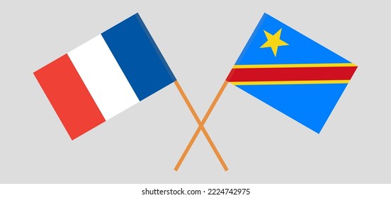 Crossed flags of France and Democratic Republic of the Congo. Official colors. Correct proportion