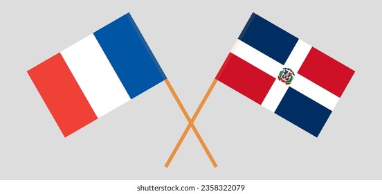 Crossed flags of France and Dominican Republic. Official colors. Correct proportion. Vector illustration
