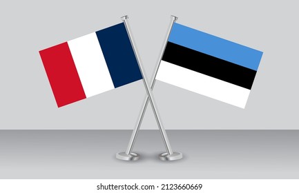 Crossed flags of France and Estonia. Official colors. Correct proportion. Banner design