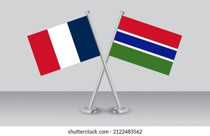 Crossed flags of France and Gambia. Official colors. Correct proportion. Banner design