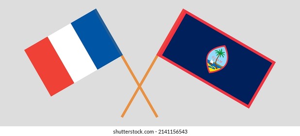 Crossed flags of France and Guam. Official colors. Correct proportion. Vector illustration
