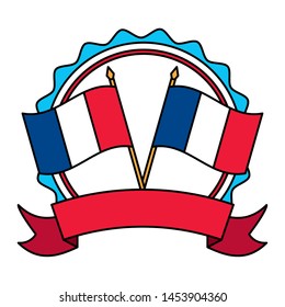 crossed flags of france happy bastille day flat design vector illustration