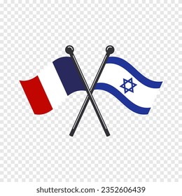 Crossed flags of France and Israel. Vector illustrations of national symbols.