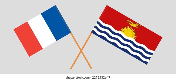 Crossed flags of France and Kiribati. Official colors. Correct proportion. Vector illustration