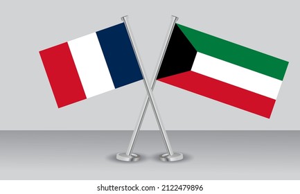 Crossed flags of France and Kuwait. Official colors. Correct proportion. Banner design
