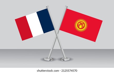 Crossed flags of France and Kyrgyzstan. Official colors. Correct proportion. Banner design