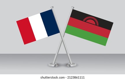 Crossed flags of France and Malawi. Official colors. Correct proportion. Banner design