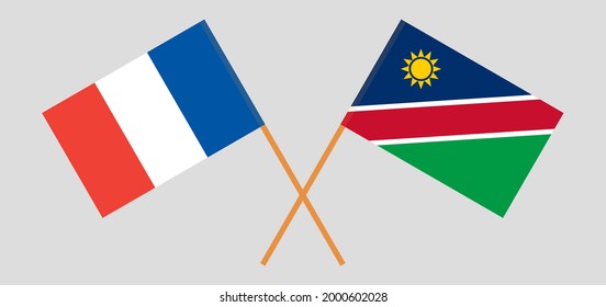 Crossed flags of France and Namibia. Official colors. Correct proportion