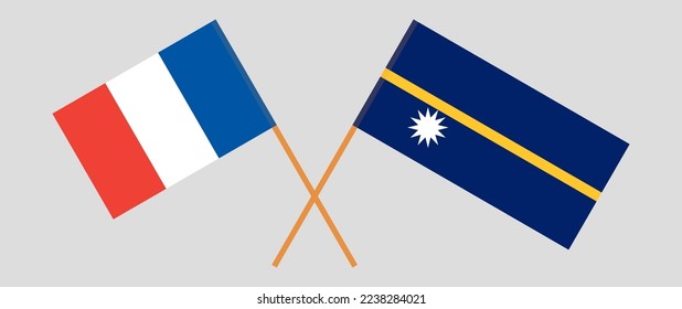 Crossed flags of France and Nauru. Official colors. Correct proportion. Vector illustration
