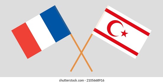 Crossed flags of France and Northern Cyprus. Official colors. Correct proportion. Vector illustration
