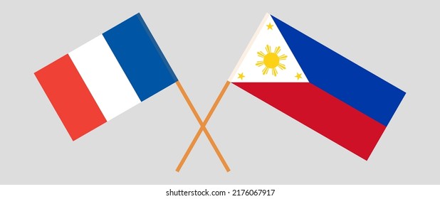 Crossed flags of France and the Philippines. Official colors. Correct proportion. Vector illustration
