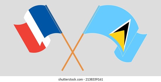 Crossed flags of France and Saint Lucia. Official colors. Correct proportion. Vector illustration
