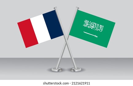 Crossed flags of France and Saudi Arabia. Official colors. Correct proportion. Banner design