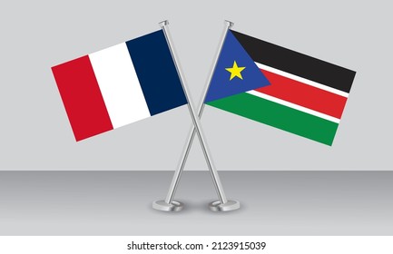 Crossed flags of France and South Sudan. Official colors. Correct proportion. Banner design