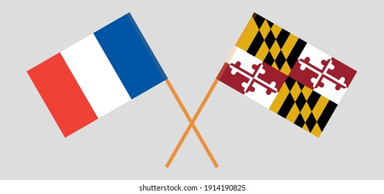 Crossed flags of France and the State of Maryland