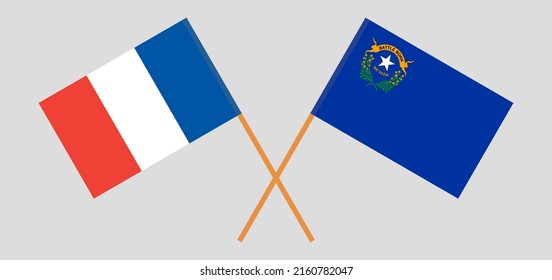 Crossed flags of France and The State of Nevada. Official colors. Correct proportion. Vector illustration
