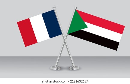 Crossed flags of France and Sudan. Official colors. Correct proportion. Banner design