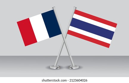 Crossed flags of France and Thailand. Official colors. Correct proportion. Banner design