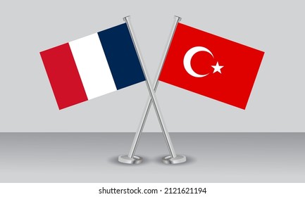 Crossed flags of France and Turkey. Official colors. Correct proportion. Banner design