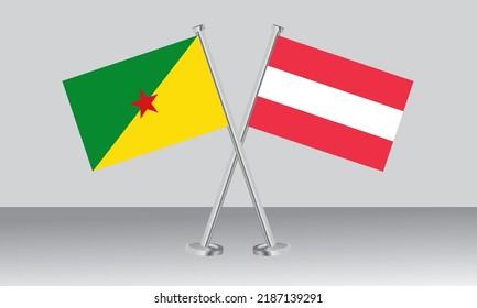 Crossed flags of French Guiana and Austria. Official colors. Correct proportion. Banner design