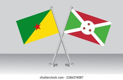 Crossed flags of French Guiana and Burundi. Official colors. Correct proportion. Banner design