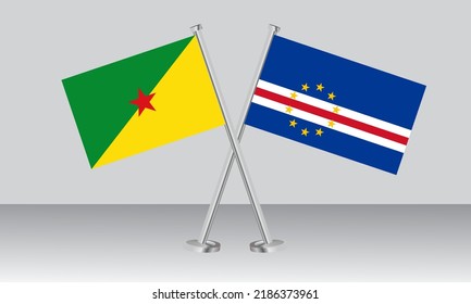 Crossed flags of French Guiana and CAPE VERDE. Official colors. Correct proportion. Banner design