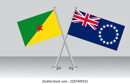 Crossed flags of French Guiana and Cook Islands. Official colors. Correct proportion. Banner design