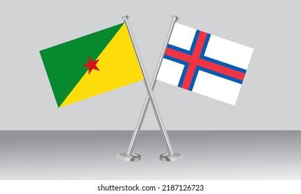 Crossed flags of French Guiana and Faroe Islands. Official colors. Correct proportion. Banner design