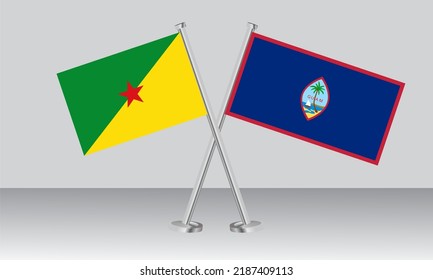 Crossed flags of French Guiana and Guam. Official colors. Correct proportion. Banner design