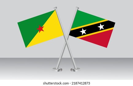 Crossed flags of French Guiana and Saint Kitts and Nevis. Official colors. Correct proportion. Banner design