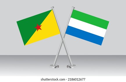 Crossed flags of French Guiana and Sierra Leone. Official colors. Correct proportion. Banner design