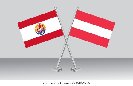 Crossed flags of French Polynesia and Austria. Official colors. Correct proportion. Banner design