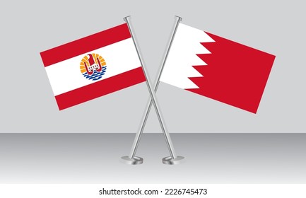 Crossed flags of French Polynesia and Bahrain. Official colors. Correct proportion. Banner design