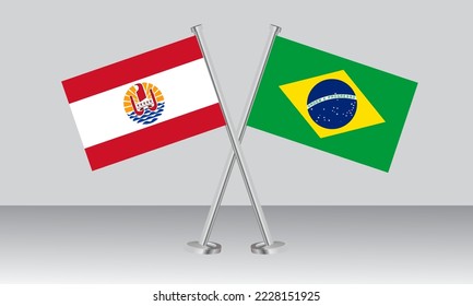 Crossed flags of French Polynesia and Brazil. Official colors. Correct proportion. Banner design
