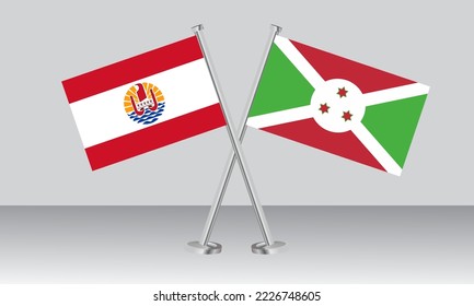 Crossed flags of French Polynesia and Burundi. Official colors. Correct proportion. Banner design