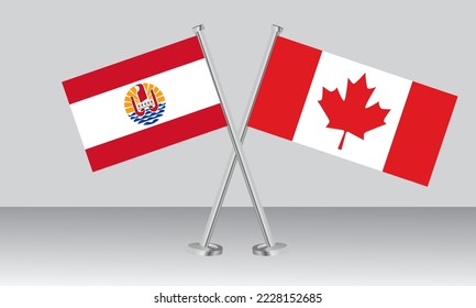Überkreuzte Flaggen von Französisch-Polynesien und Kanada. Offizielle Farben. Richtiger Anteil. Banner-Design